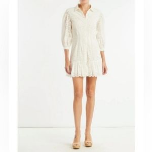 Veronica‎ Beard Kylan Eyelet Lace Cotton Shirtdress White Size 8 NWOT